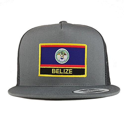 Trendy Apparel Shop Belize Flag 5 Panel Flatbill Trucker Mesh Snapback Cap