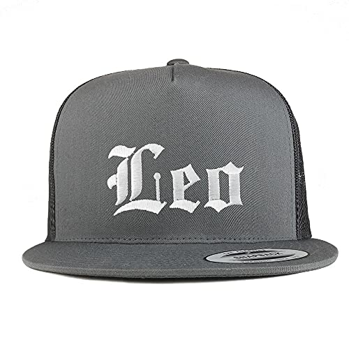 Trendy Apparel Shop Leo Old English 5 Panel Flatbill Trucker Cap