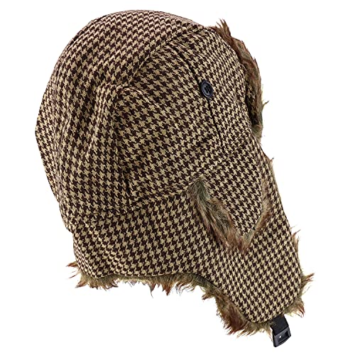 Trendy Apparel Shop Faux Fur Houndstooth Plaid Earflap Winter Trooper Hat