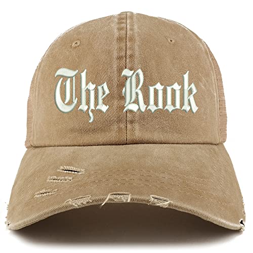 Trendy Apparel Shop The Rook Old English Embroidered Frayed Bill Trucker Mesh Back Cap