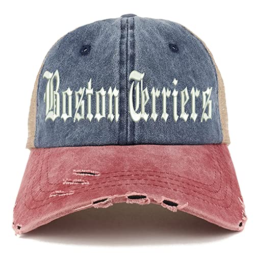 Trendy Apparel Shop Old English Boston Terriers Frayed Bill Trucker Mesh Back Cap