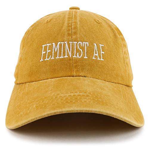 Trendy Apparel Shop Feminist AF Text Embroidered Washed Cotton Unstructured Baseball Cap