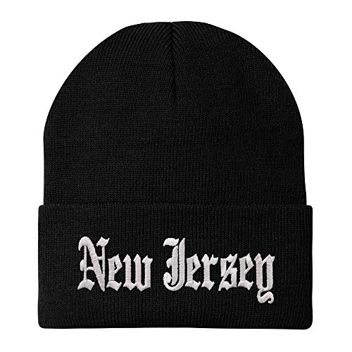 Trendy Apparel Shop New Jersey State Old English Embroidered Long Cuff Beanie