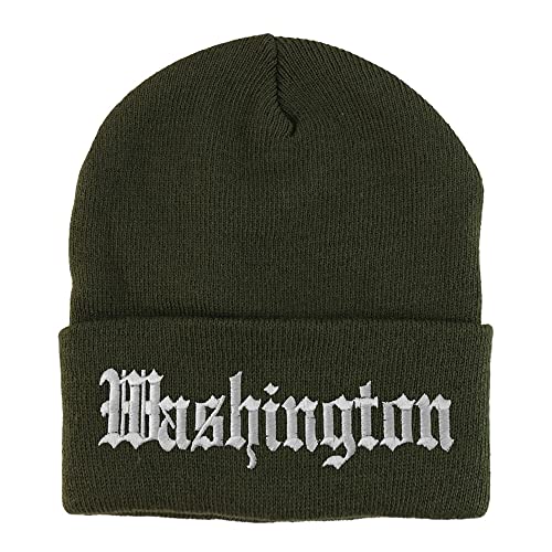 Trendy Apparel Shop Washington Old English Embroidered Long Cuff Beanie