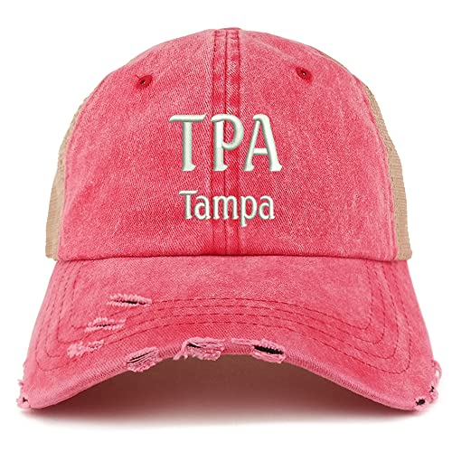 Trendy Apparel Shop TPA Tampa Embroidered Frayed Bill Trucker Mesh Back Cap