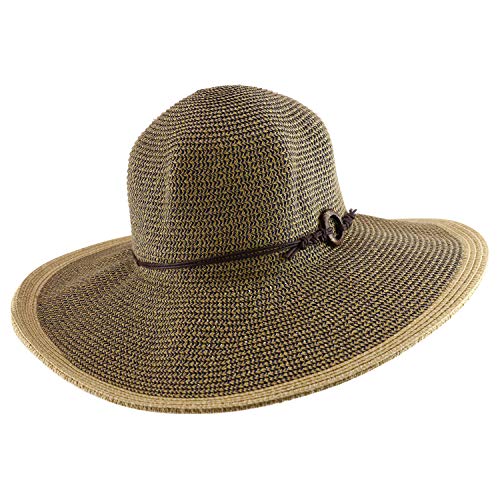 Trendy Apparel Shop Women's UPF 50+ Paper Braid Tweed Flat Brim Sun Hat