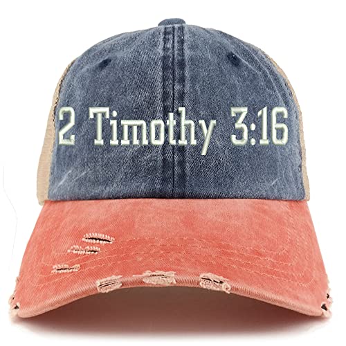 Trendy Apparel Shop 2 Timothy 3:16 Frayed Bill Trucker Mesh Back Cap