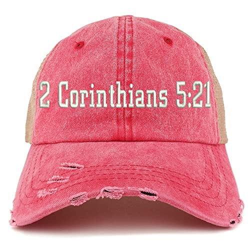 Trendy Apparel Shop 2 Corinthians 5:21 Frayed Bill Trucker Mesh Back Cap