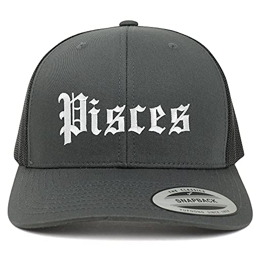 Trendy Apparel Shop Pisces Old English 6 Panel Trucker Mesh Cap