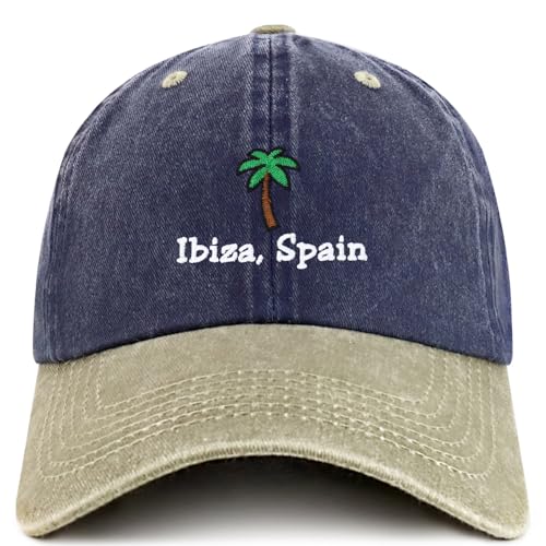 Trendy Apparel Shop Ibiza Spain with Palm Tree Embroidered Pigment Dyed Cotton Baseball Cap