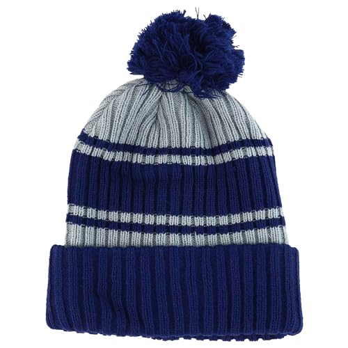 Trendy Apparel Shop Stripe Pattern Ribbed Knit Cuff Long Beanie with Pom Pom