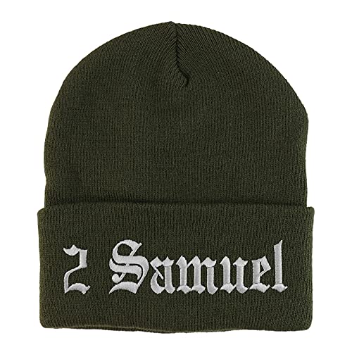 Trendy Apparel Shop 2 Samuel Old English Embroidered Long Cuff Beanie