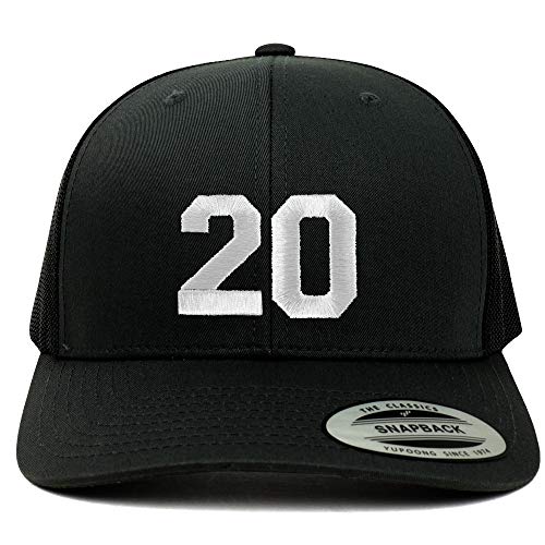 Trendy Apparel Shop Number 20 White Thread Embroidered Retro Trucker Mesh Cap