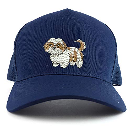 Trendy Apparel Shop Shih Tzu Dog Embroidered Oversized 5 Panel XXL Trucker Mesh Cap