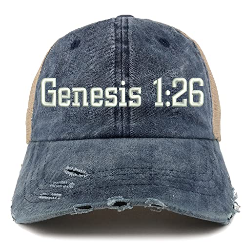 Trendy Apparel Shop Genesis 1:26 Frayed Bill Trucker Mesh Back Cap