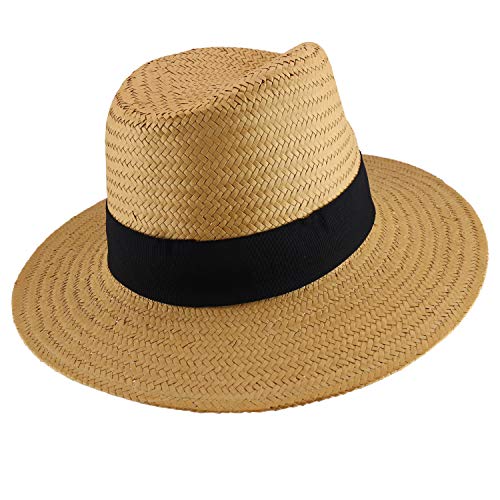 Trendy Apparel Shop Men's Toyo Braid Wide Band Large Brim Fedora Hat