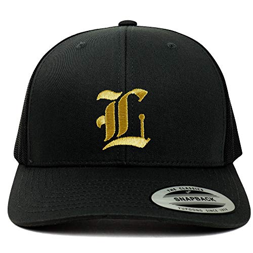 Trendy Apparel Shop Old English Gold L Embroidered Retro Trucker Mesh Baseball Cap