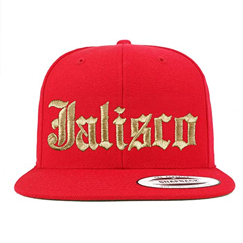 Trendy Apparel Shop Old English Jalisco Gold Embroidered Flatbill Snapback Baseball Cap