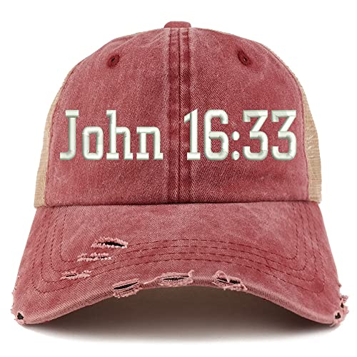 Trendy Apparel Shop John 16:33 Frayed Bill Trucker Mesh Back Cap