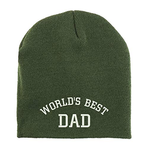 Trendy Apparel Shop World's Best Dad Embroidered Made in USA Short Acrylic Knit Winter Beanie Hat