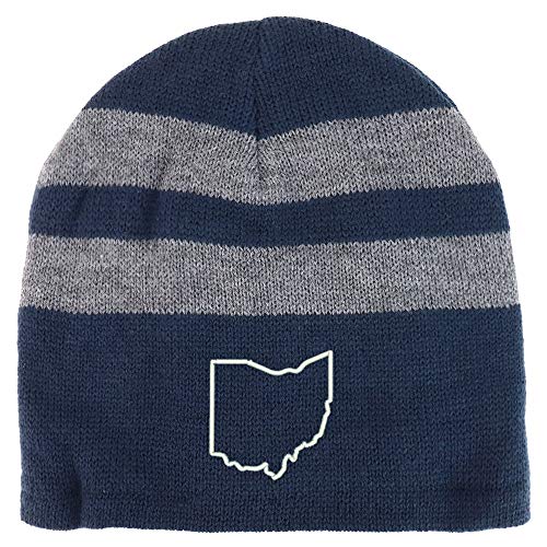 Trendy Apparel Shop Ohio State Outline Fleece Lined Striped Short Beanie