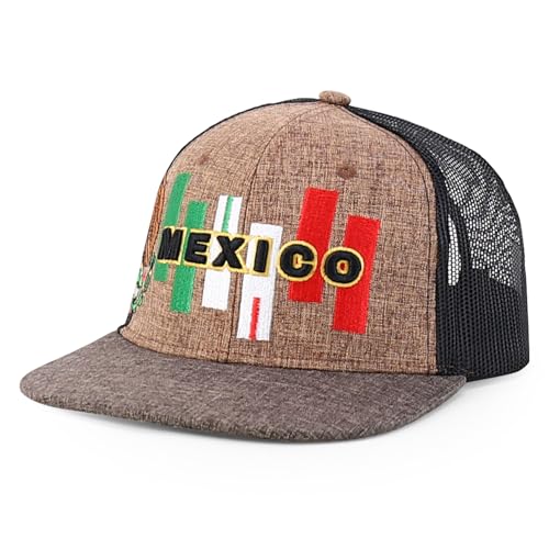 Trendy Apparel Shop 6 Panel Structured 3D Mexico Embroidered Flatbill Snapback Turcker Cap