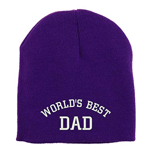 Trendy Apparel Shop World's Best Dad Embroidered Made in USA Short Acrylic Knit Winter Beanie Hat