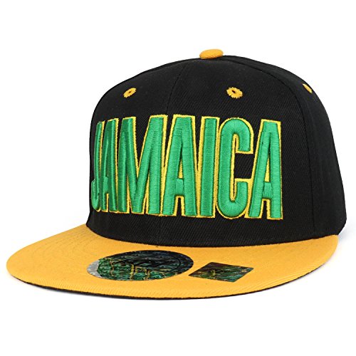 Trendy Apparel Shop Jamaica 3D Text and Flag Embroidered Flatbill Snapback Cap