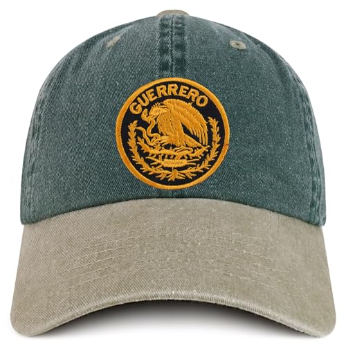 Trendy Apparel Shop Guerrero Mexico Gold Embroidered Patch Pigment Dyed Washed Baseball Cap