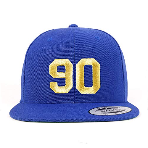 Trendy Apparel Shop Number 90 Gold Thread Flat Bill Snapback Baseball Cap