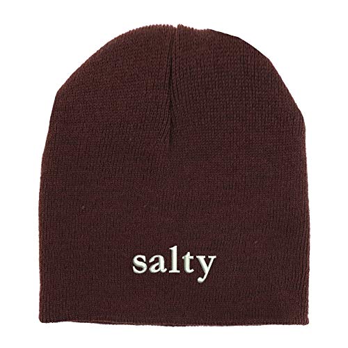 Trendy Apparel Shop Salty Embroidered Made in USA Short Acrylic Knit Winter Beanie Hat