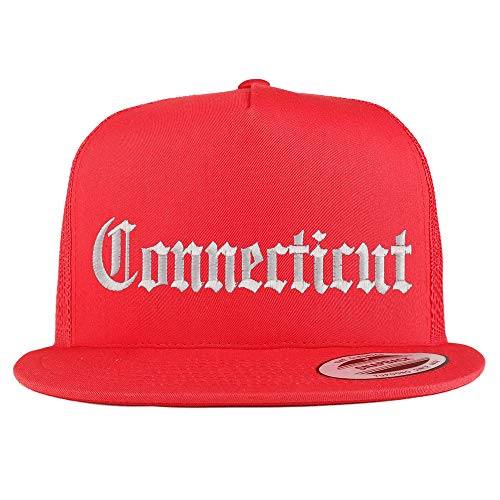 Trendy Apparel Shop Connectiut State Old English 5 Panel Flatbill Trucker Cap