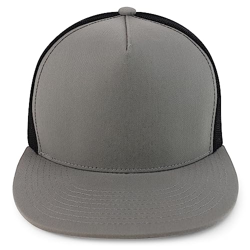 Trendy Apparel Shop Structured High Crown 5 Panel Round Flat Bill Trucker Cap
