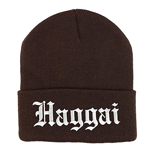 Trendy Apparel Shop Haggai Old English Embroidered Long Cuff Beanie