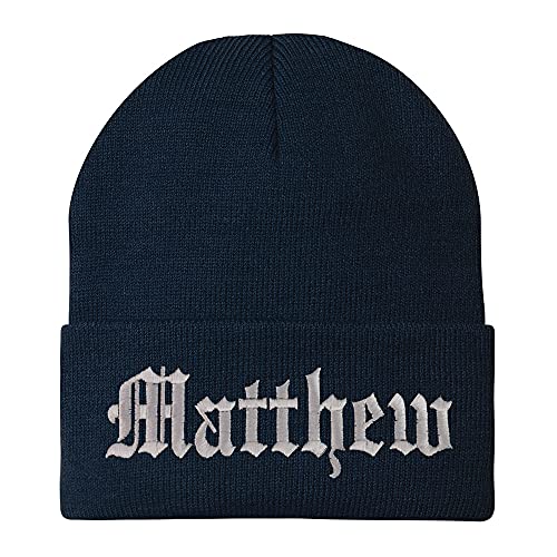 Trendy Apparel Shop Matthew Old English Embroidered Long Cuff Beanie