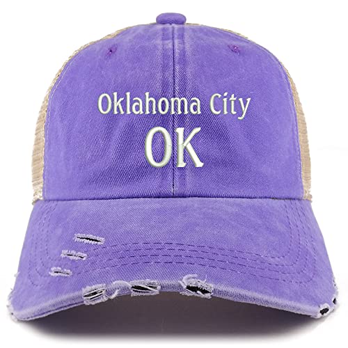 Trendy Apparel Shop Oklahoma City OK Embroidered Frayed Bill Trucker Mesh Back Cap
