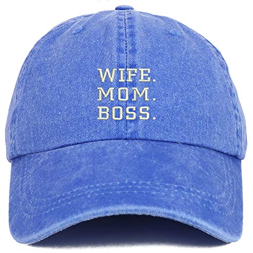 Trendy Apparel Shop Wife Mom Boss Embroidered Washed Cotton Adjustable Cap