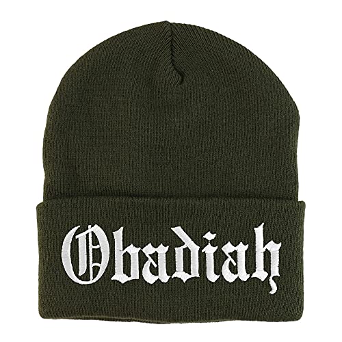 Trendy Apparel Shop Obadiah Old English Embroidered Long Cuff Beanie