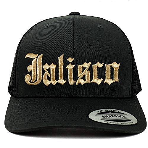 Trendy Apparel Shop Old English Jalisco Gold Embroidered Retro Trucker Mesh Cap