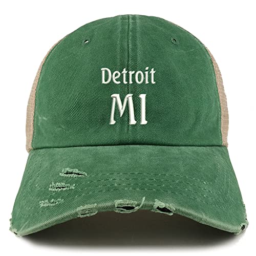 Trendy Apparel Shop Detroit MI Embroidered Frayed Bill Trucker Mesh Back Cap