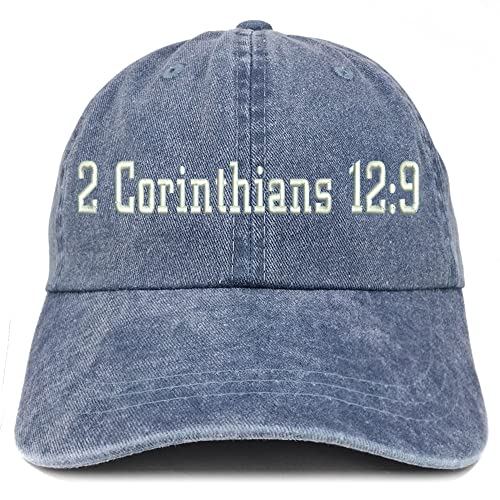 Trendy Apparel Shop 2 Corinthians 12:9 Washed Pigment Dyed Baseball Cap