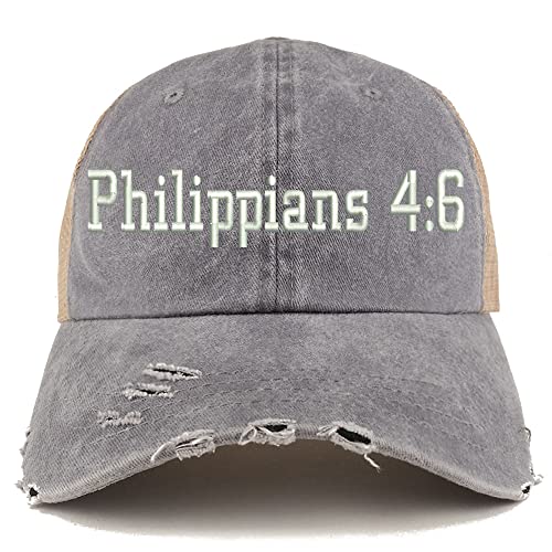 Trendy Apparel Shop Philippians 4:6 Frayed Bill Trucker Mesh Back Cap