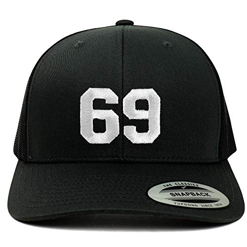 Trendy Apparel Shop Number 69 White Thread Embroidered Retro Trucker Mesh Cap