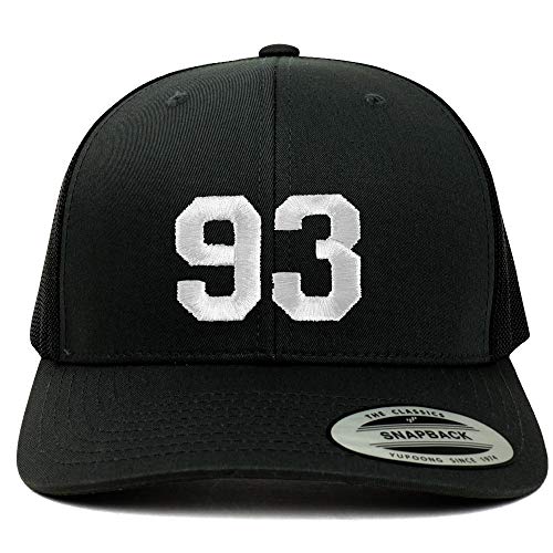 Trendy Apparel Shop Number 93 White Thread Embroidered Retro Trucker Mesh Cap