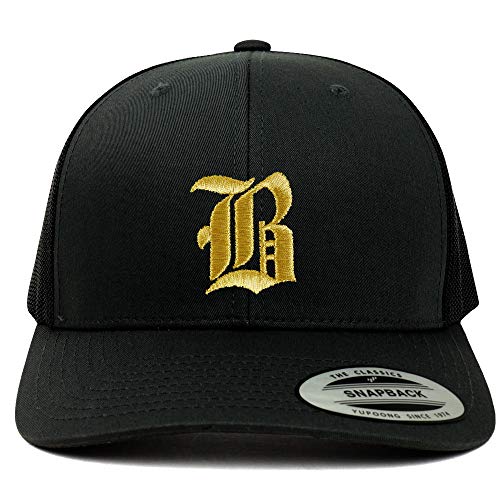 Trendy Apparel Shop Old English Gold B Embroidered Retro Trucker Mesh Baseball Cap
