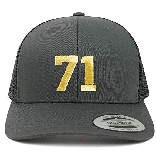 Trendy Apparel Shop Number 71 Gold Thread Embroidered Retro Trucker Mesh Cap