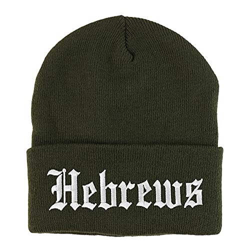 Trendy Apparel Shop Hebrews Old English Embroidered Long Cuff Beanie