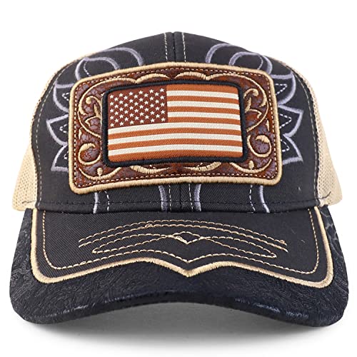 Trendy Apparel Shop America Flag Patch Embroidered Trucker Mesh Baseball Cap