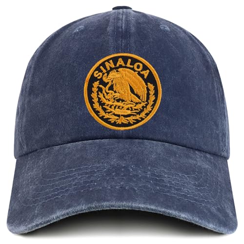 Trendy Apparel Shop Sinaloa Mexico Gold Embroidered Patch Pigment Dyed Washed Baseball Cap