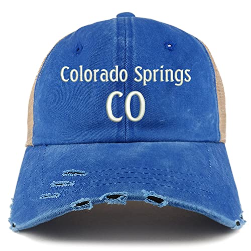 Trendy Apparel Shop Colorado Springs CO Embroidered Frayed Bill Trucker Mesh Back Cap